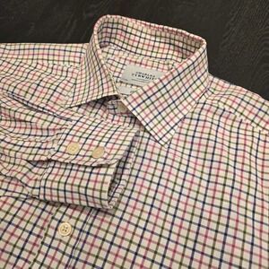 Charles Tyrwhitt Mens Slim Fit Tattersall Check Shirt 17/33 Pink Green Blue